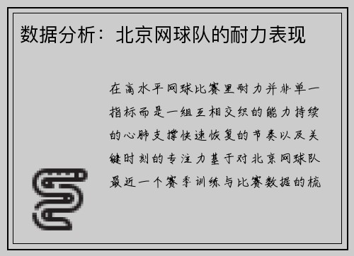 数据分析：北京网球队的耐力表现